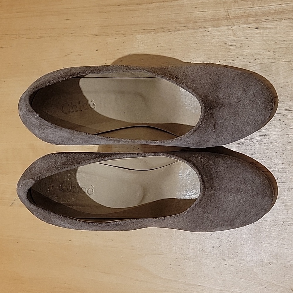 Chloe Taupe Suede Leather Heels - Picture 6 of 15